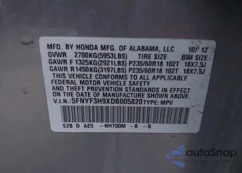 2013 Honda Pilot Touring z USA, uszkodzony, nr VIN 5FNYF3H9XDB005820